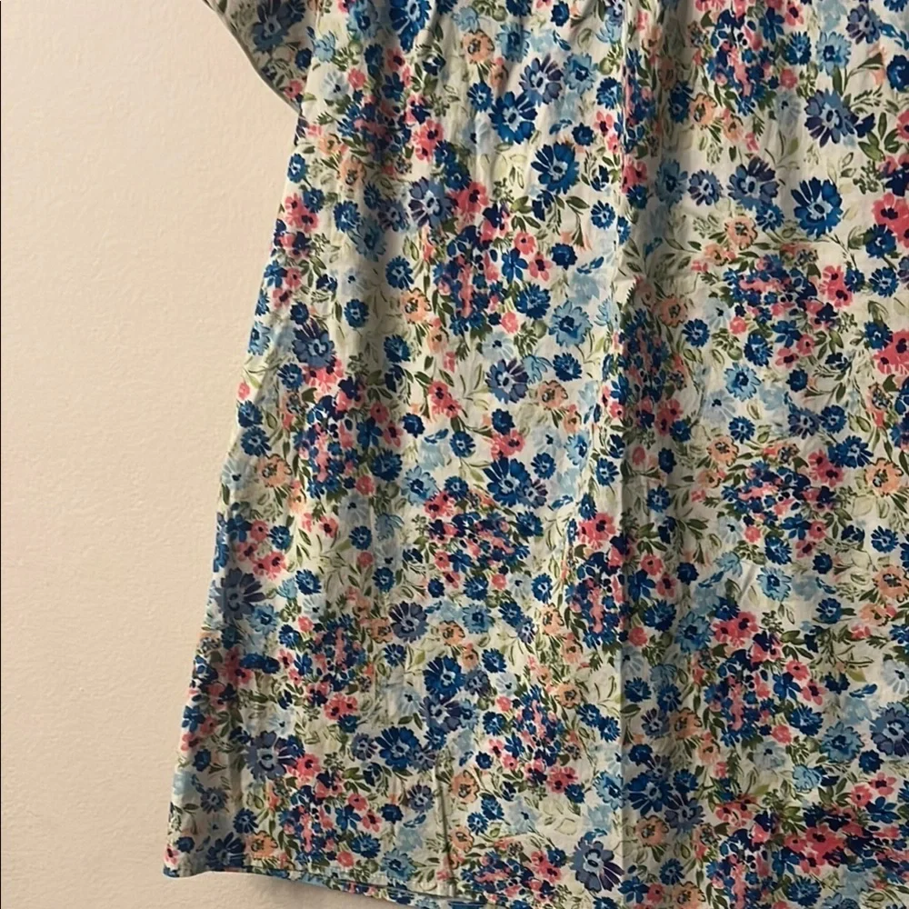 First Love Blue and Pink Ruffled Peter Pan Collar Blouse pit to pit 20” lgth 27”